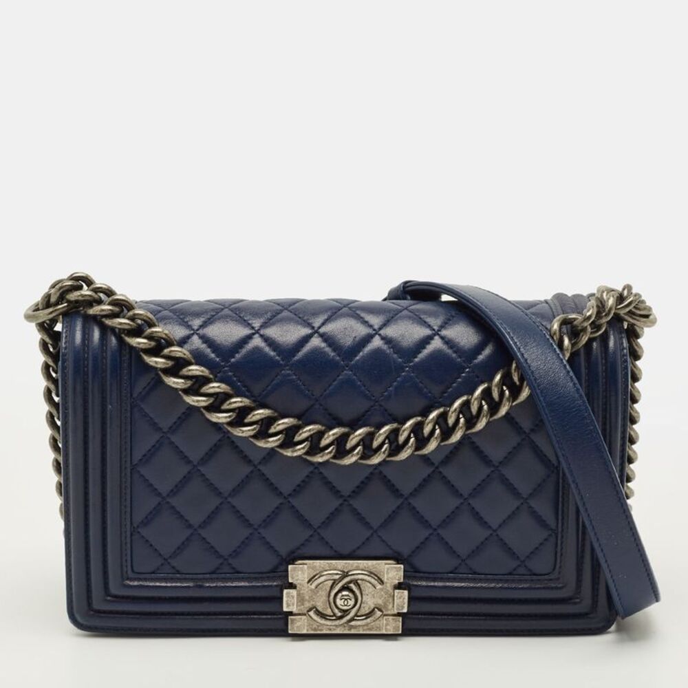 Chanel Boy Medium Dark Blue Quilted Leather Flap Bag